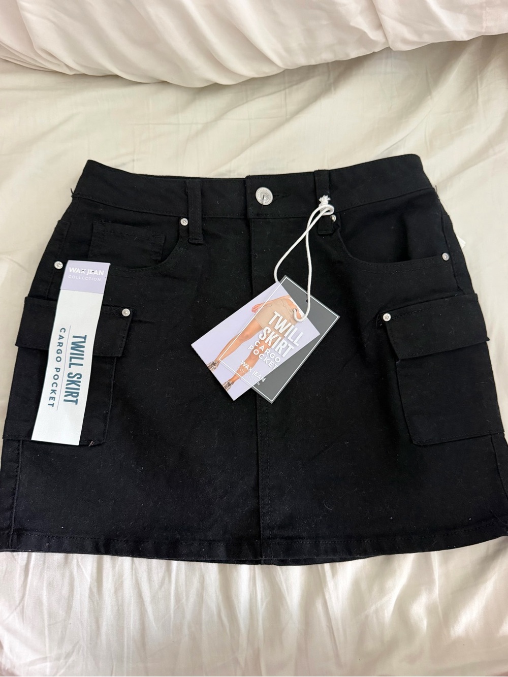 Black Twill Cargo Pocket Skirt